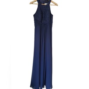Eliza J Lace Beaded Chiffon Gown Size 8 Navy